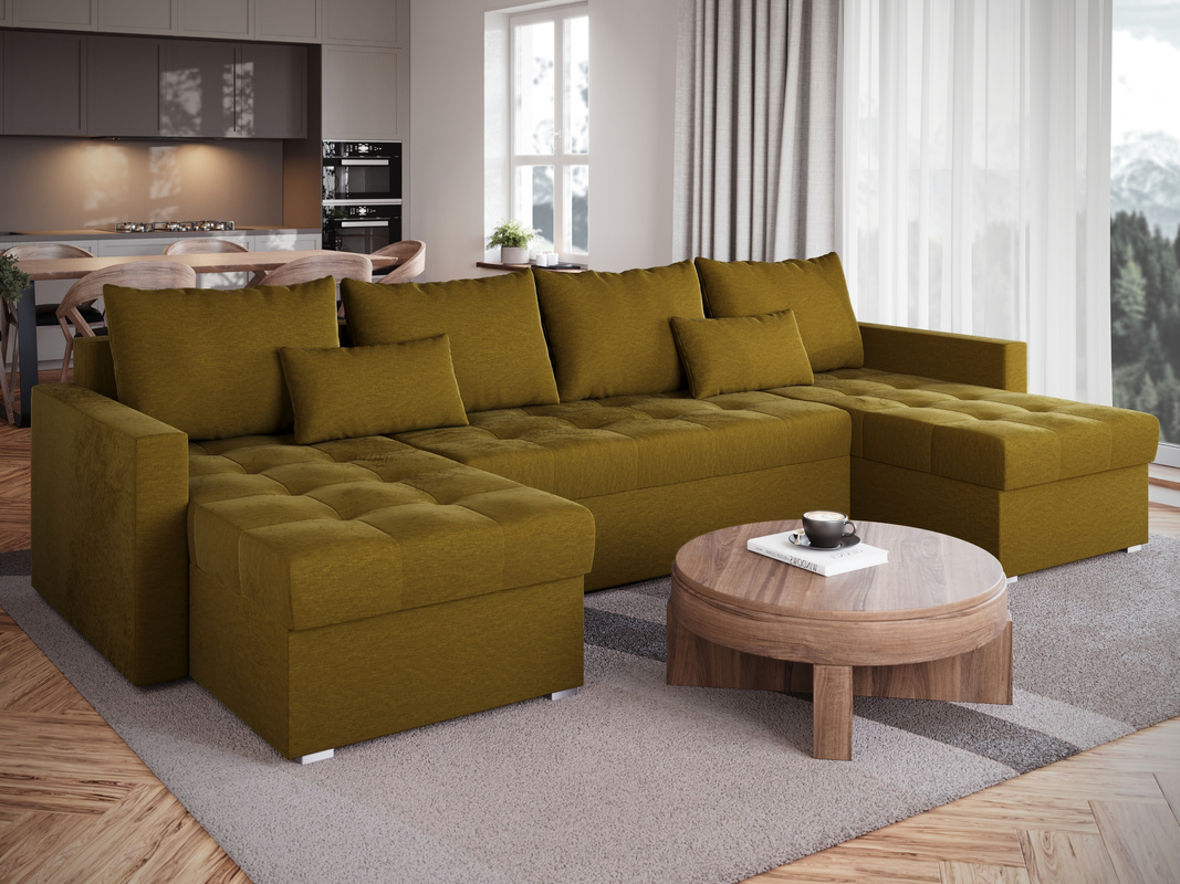 Narożnik musztardowy rozkładany HOT U