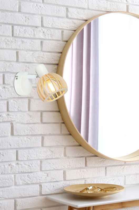 Biały kinkiet ścienny nad lustro do łazienki ATARRI metal drewno