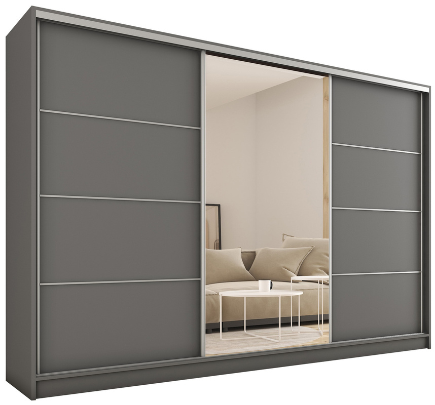 Duża szafa przesuwna z lustrem do sypialni 280 cm TOP MAX grafit
