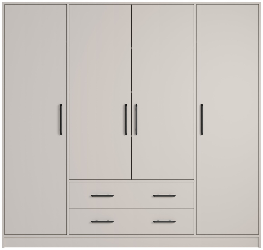 Czterodrzwiowa szafa z półkami do garderoby SEVAS szuflady kaszmir