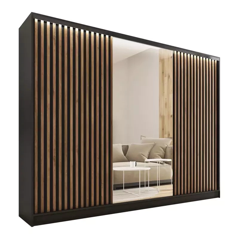 Pojemna szafa z lustrem i lamelami na drzwiach LOFT 250 cm