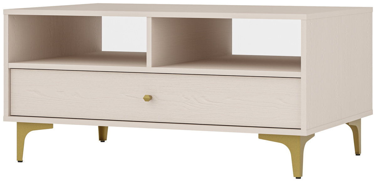 Beżowy stolik kawowy do salonu 100x65 cm z szufladą TOKEN