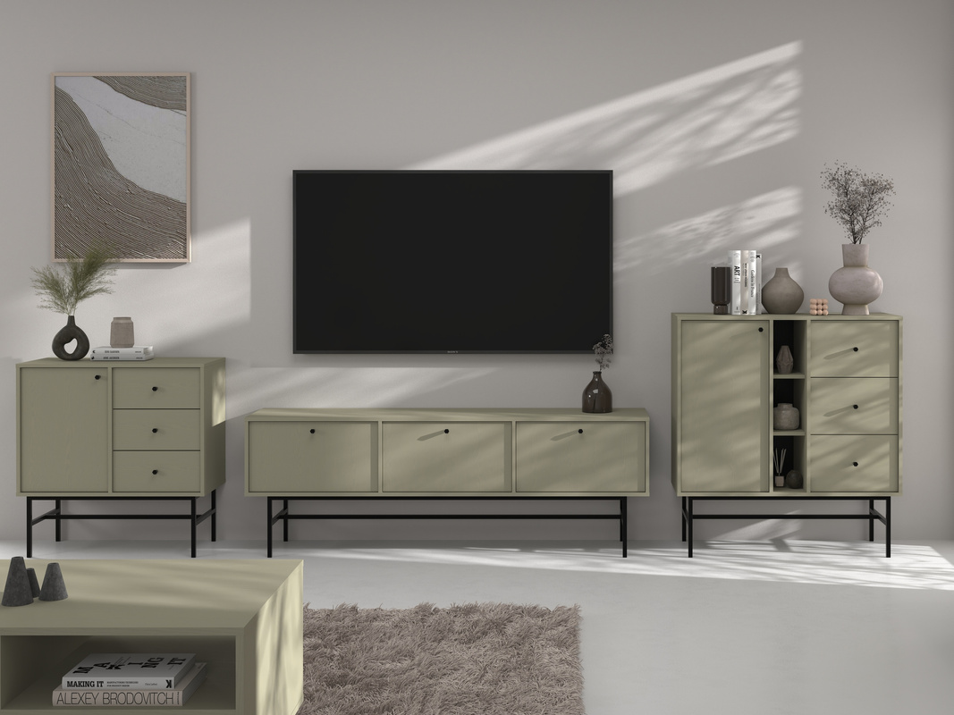 Meblościanka do nowoczesnego salonu z szafką RTV TOKEN