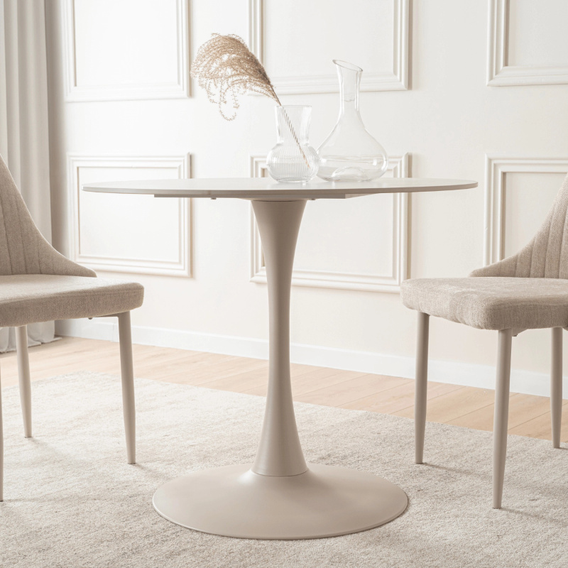 Biały stół okrągły do jadalni SANDILO 90 cm kaszmir metalowy