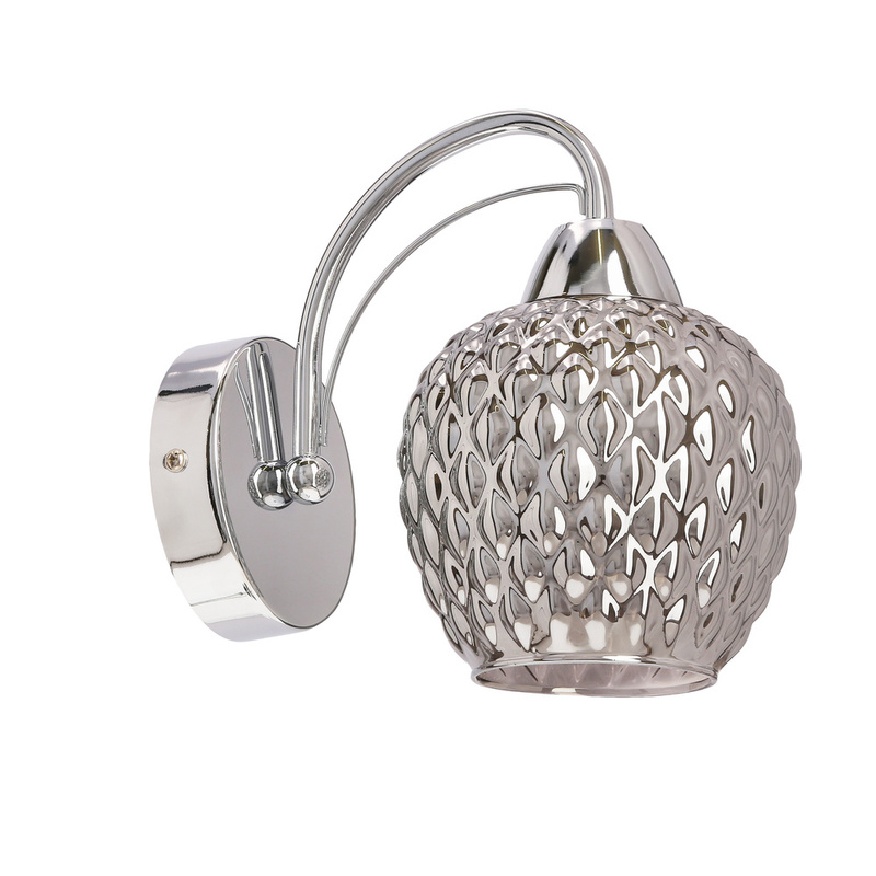 Srebrny kinkiet ścienny do salonu z kloszem dymionym TOBIAS metal szkło