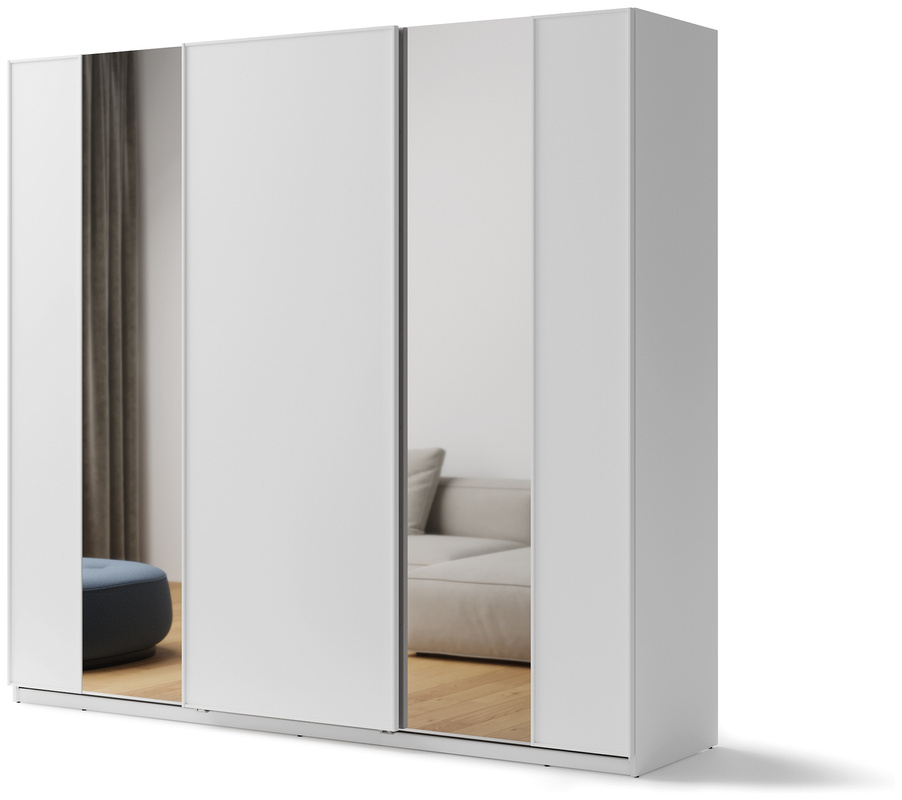 Duża biała szafa przesuwna z lustrem i półkami 250 cm MAXI