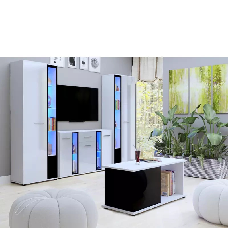 Meblościanka z ławą biały połysk CUBE XL