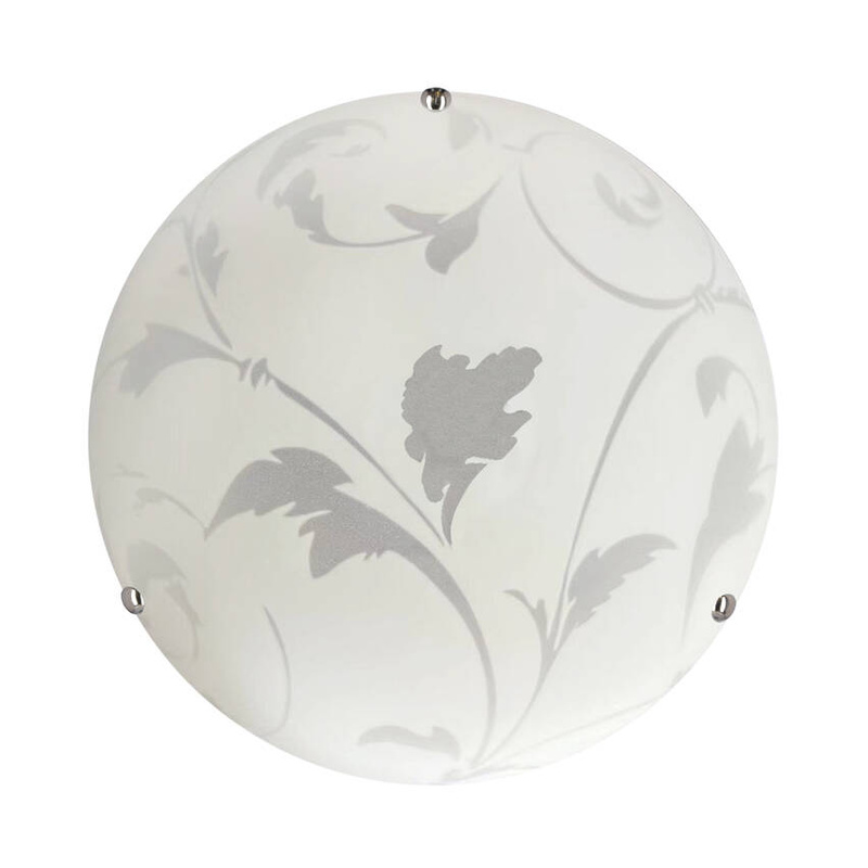 Chromowy plafon sufitowy 30 cm z białym kloszem we wzory Mangano