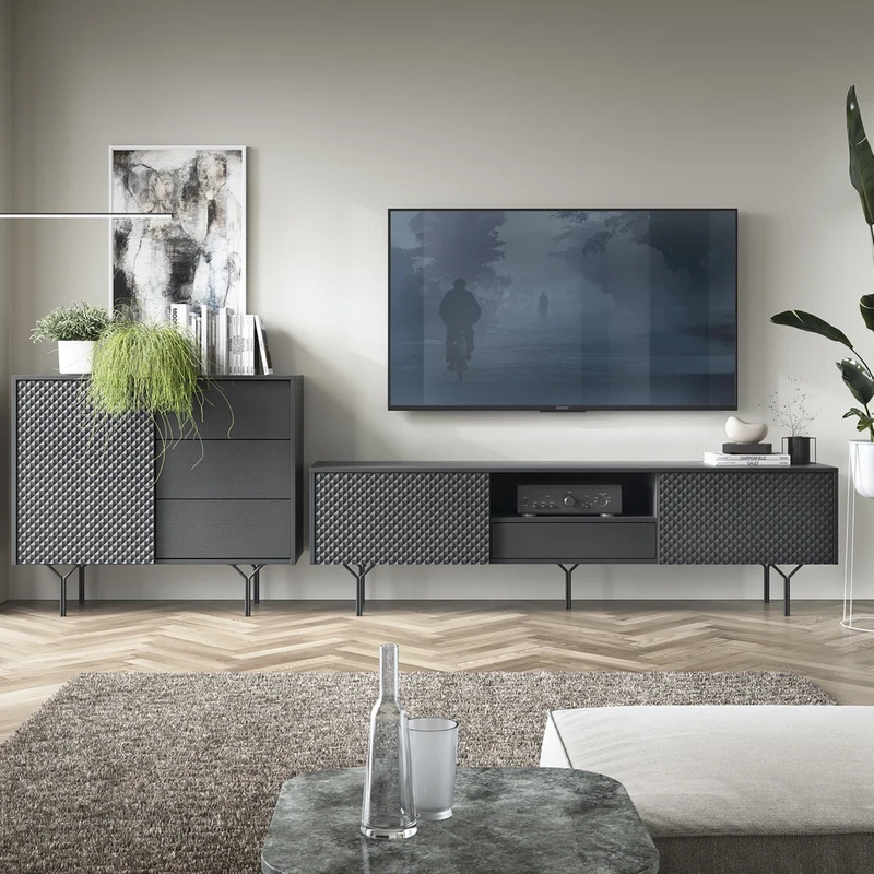 Zestaw mebli do salonu z komodą RODOS czarny