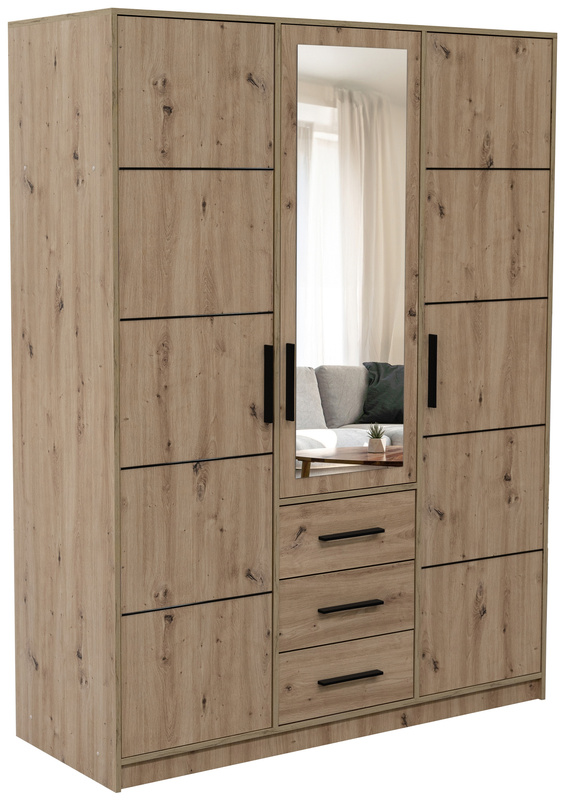 Nowoczesna szafa trzydrzwiowa z szufladami i lustrem 150 cm KODA