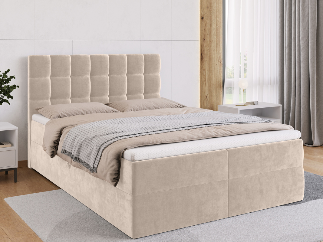 Łóżko kontynentalne 140x200 z pojemnikiem na pościel DAKOTA beż