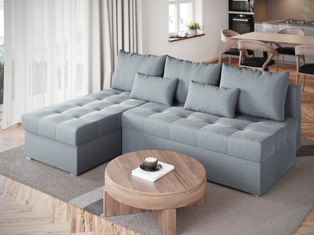 Jasnoszary narożnik z funkcją spania do salonu HOT SLIM