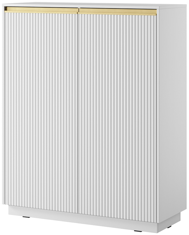 Wysoka biała komoda do salonu z ryflowanymi frontami 103 cm RAVO
