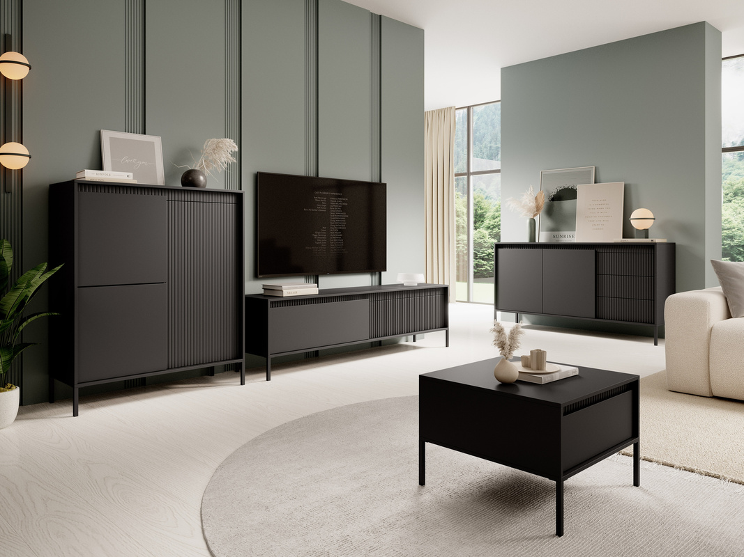 Komplet czarnych mebli do salonu z komodami SAREVO