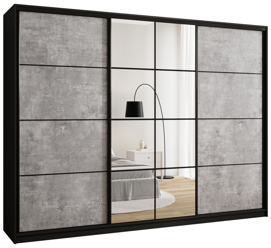 Pojemna szafa przesuwna 280 cm z lustrem i drążkami EDGE