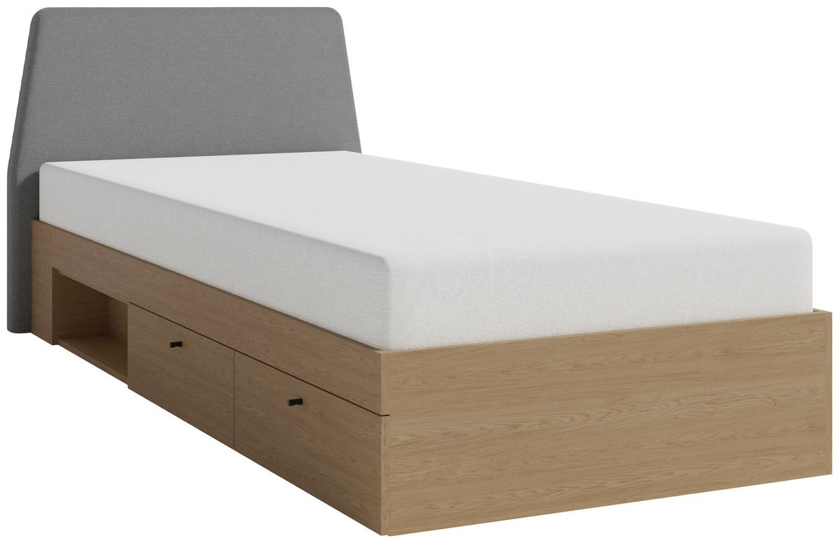 Jednoosobowe łóżko 90x200 cm młodzieżowe z pojemnikiem ALDENO dąb baltic dune