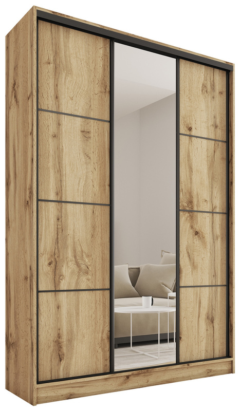 Wysoka szafa przesuwna z lustrem 150 cm LOFT MAX dąb wotan
