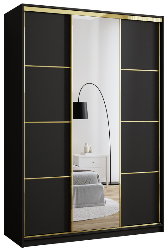 Czarna szafa przesuwna z lustrem 150 cm GOLD NEW