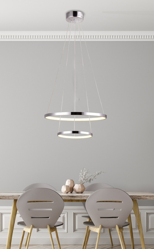 Srebrna lampa wisząca LED okrągła 50 cm do salonu LUNE metal