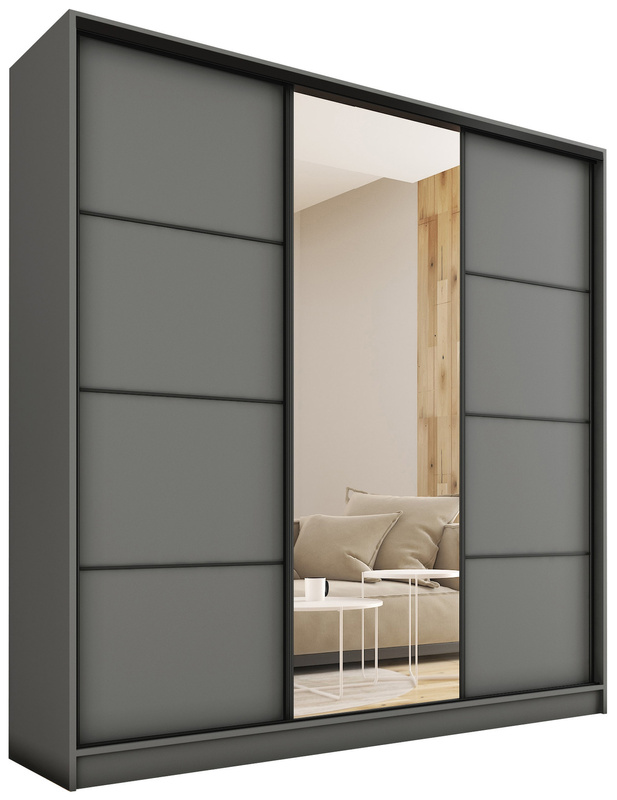 Grafitowa szafa przesuwna z lustrem do sypialni 200 cm LOFT MAX