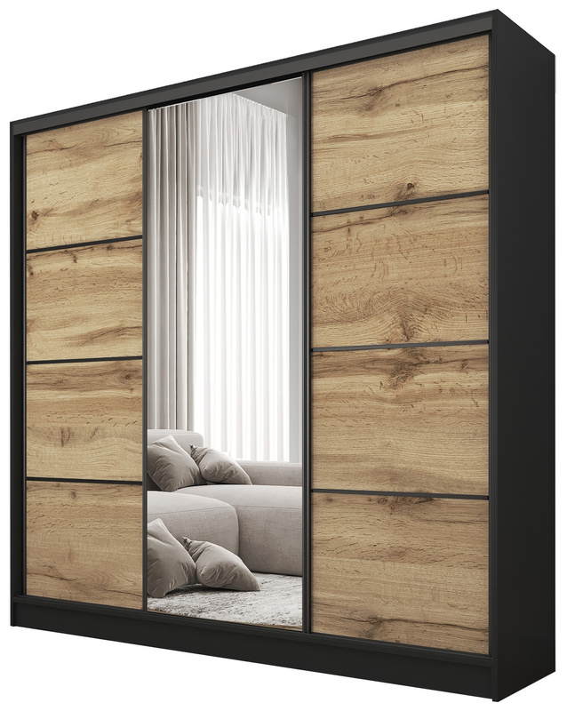 Szafa przesuwna do sypialni 180 cm z lustrem BEST półki szuflady