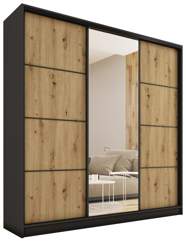 Duża szafa przesuwna z lustrem 200 cm LOFT MAX dąb artisan