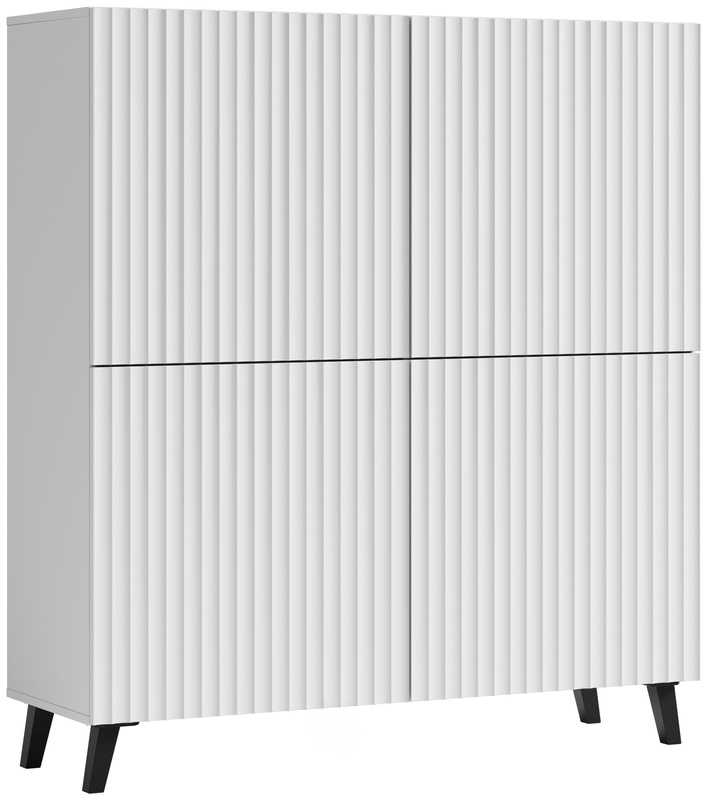Wysoka komoda biała do salonu z ryflowanymi frontami 120 cm PUNES cichy domyk