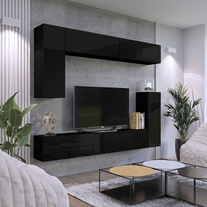 Nowoczesna meblościanka czarny połysk PREMIUM