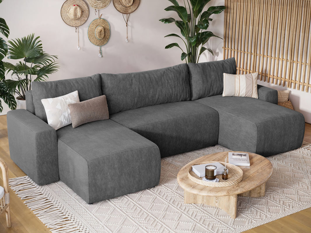 Rozkładany narożnik z funkcją spania do salonu PLUSH U szary sztruks