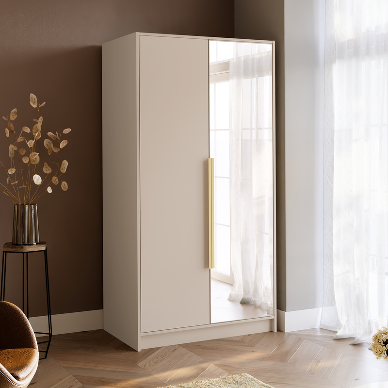 Szafa na ubrania z lustrem do sypialni 100 cm LESTO kaszmir