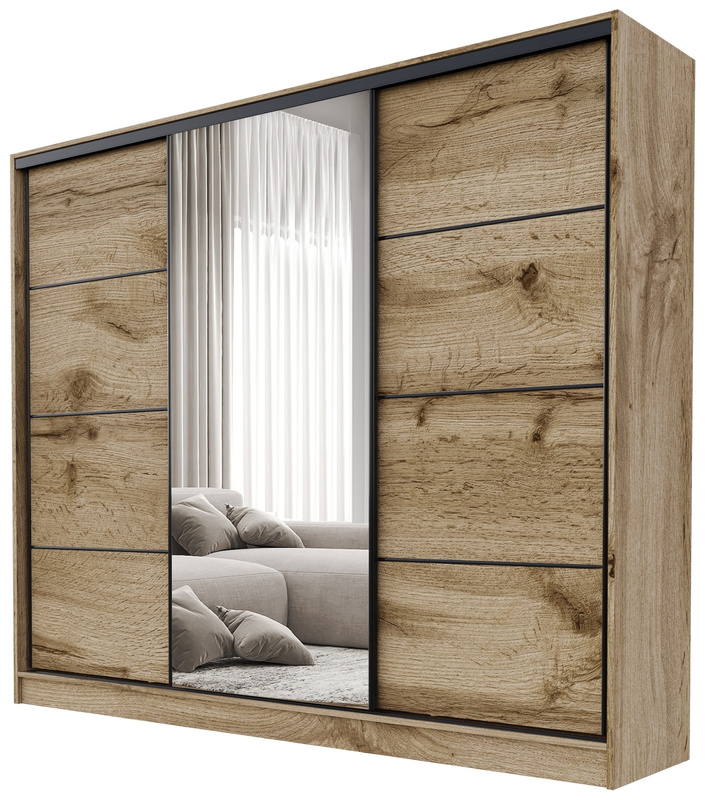 Loftowa szafa przesuwna z lustrem 200 cm BEST dąb wotan