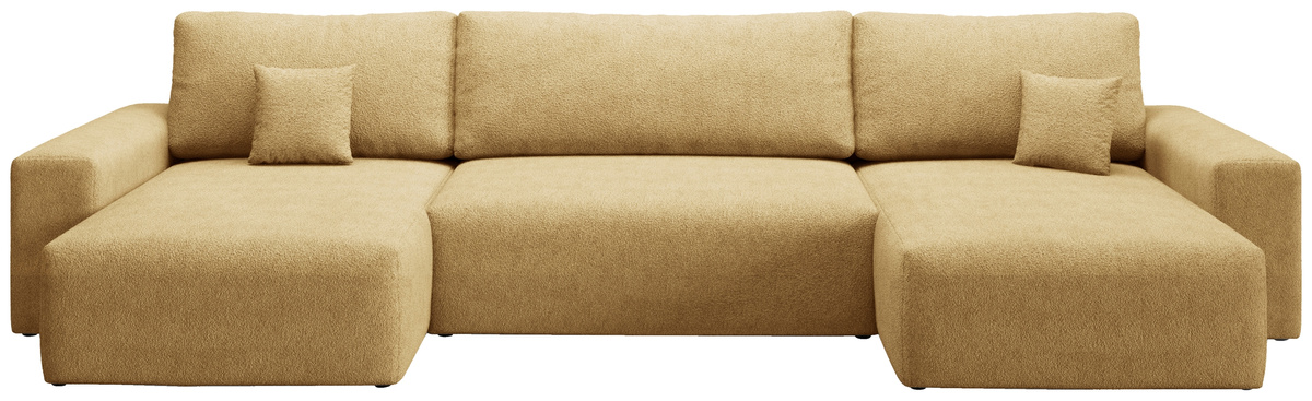 Musztardowy narożnik do salonu w kształcie U rozkładany z funkcją spania CAMILO