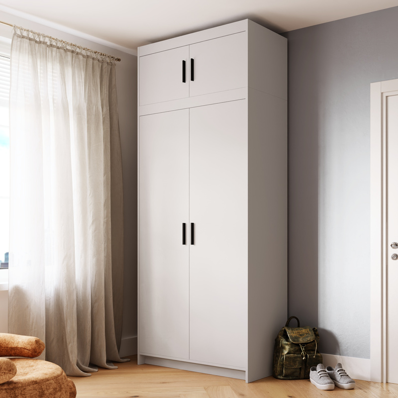 Dwudrzwiowa modułowa szafa z nadstawką biała KUBA