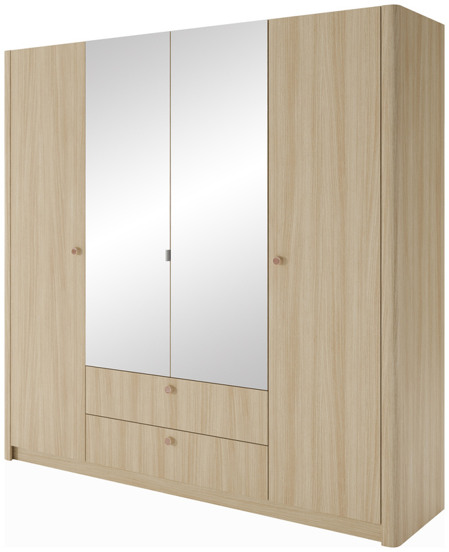 Szafa z lustrem 213 cm do sypialni VELMO z szufladami dąb barista