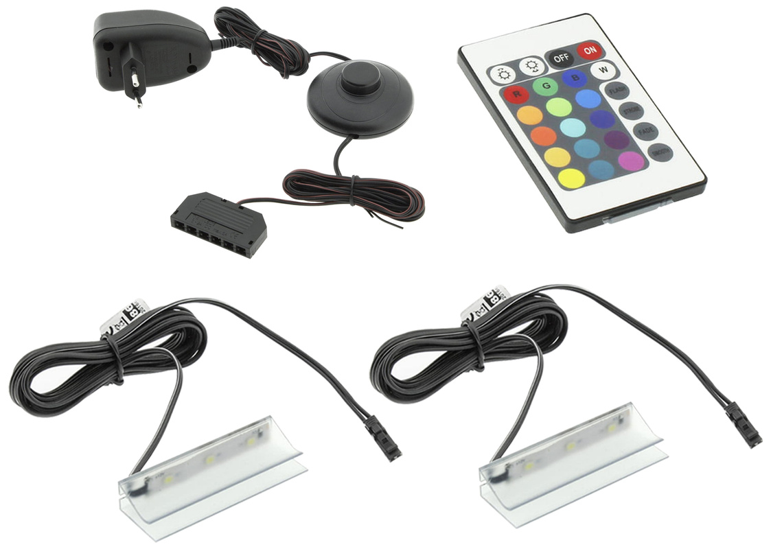 Oświetlenie półek szklanych LED 2 klipsy RGB