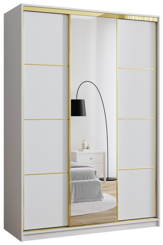 Szafa przesuwna z lustrem 150 cm GOLD NEW biały mat
