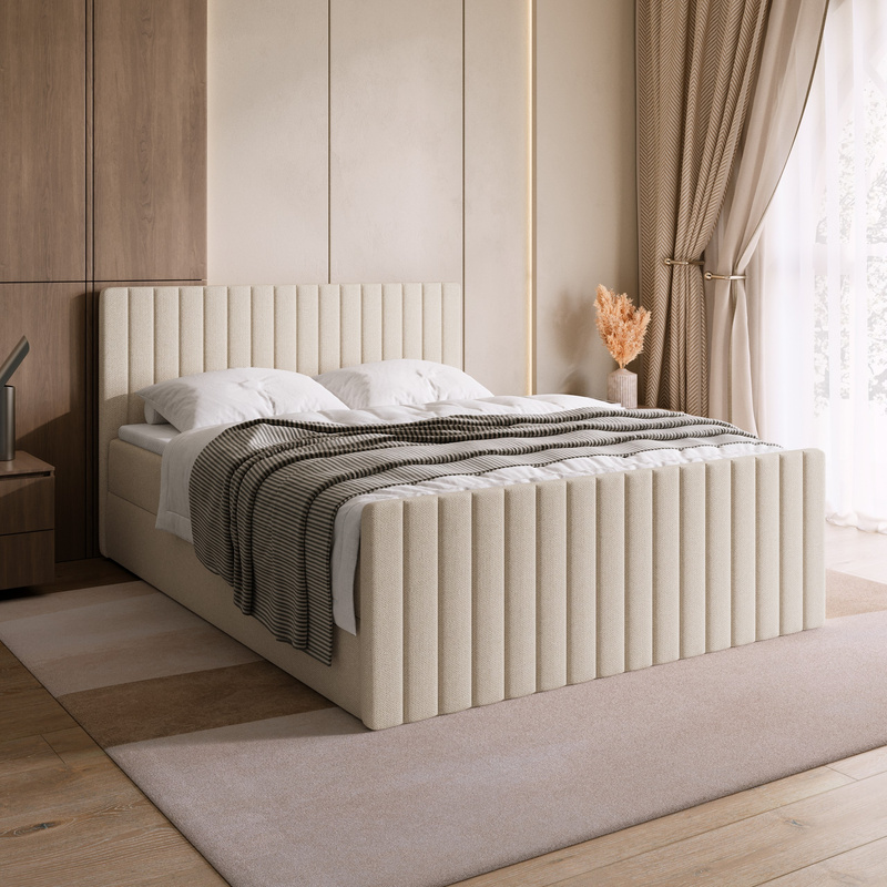 Beżowe łóżko kontynentalne 140x200 cm z pojemnikiem na pościel DREAM DUO