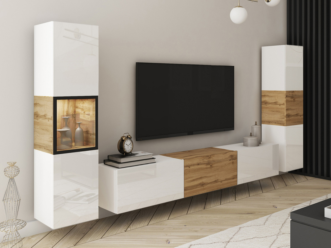 Meblościanka do salonu biały dąb wotan BRAVIN