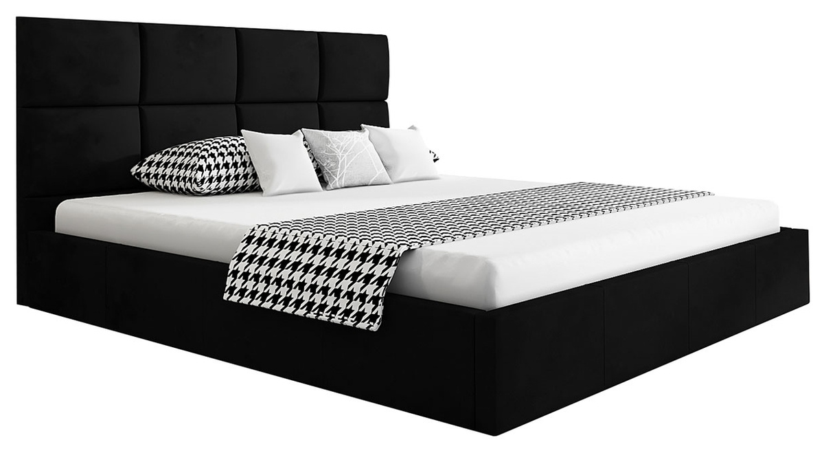 Czarne tapicerowane łóżko tapicerowane do sypialni 180x200 cm AMBY