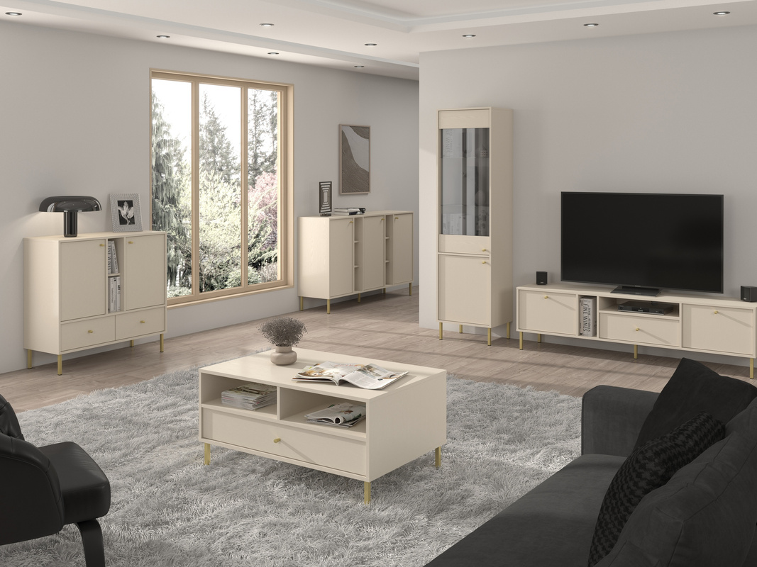 Nowoczesne meble do salonu z szafką RTV TOKEN beż piaskowy