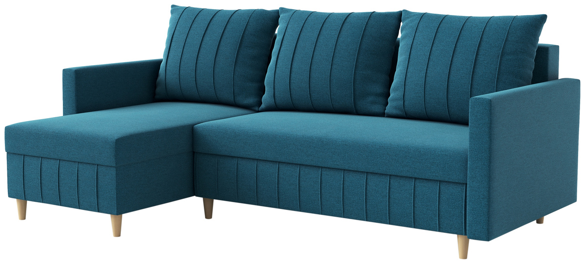 Turkusowy narożnik rozkładany z funkcją spania do salonu FOCUS