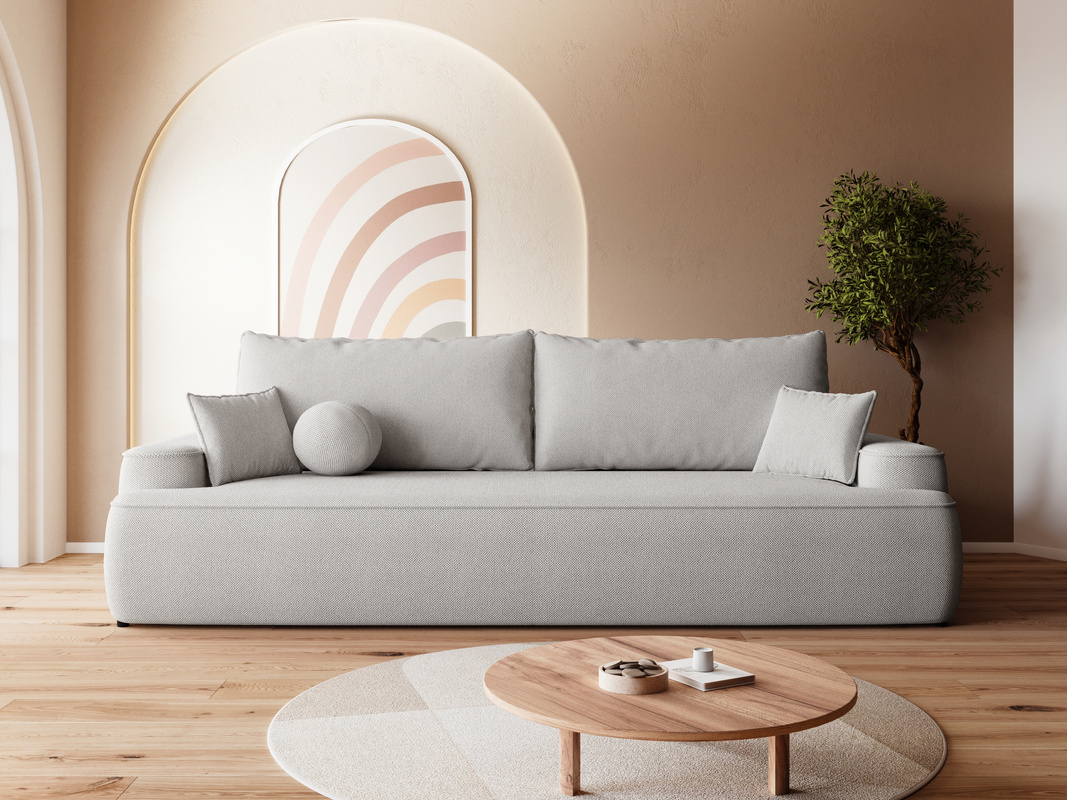 Szara rozkładana sofa do salonu z funkcją spania CARMELLO