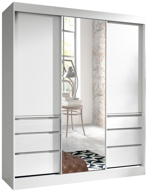 Nowoczesna biała szafa przesuwna z lustrem 180 cm HORIZON