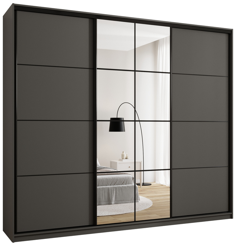 Duża grafitowa szafa przesuwna z lustrem 280 cm EDGE MAX