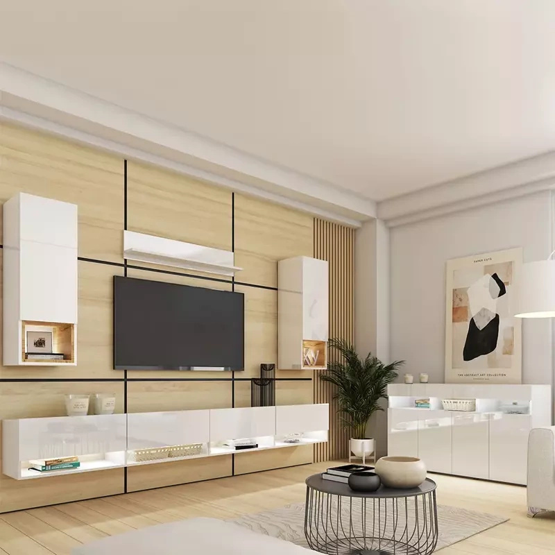 Meblościanka z komodą biały połysk PREMIUM