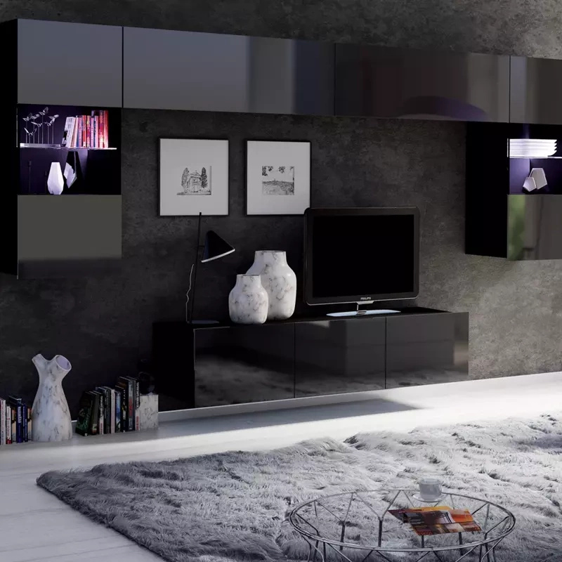 Nowoczesna meblościanka do salonu czarny połysk MODERN 2