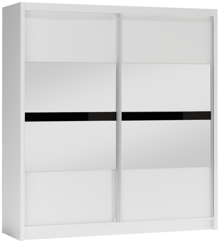 Biała szafa przesuwna z półkami i lustrem 203 cm BREGO