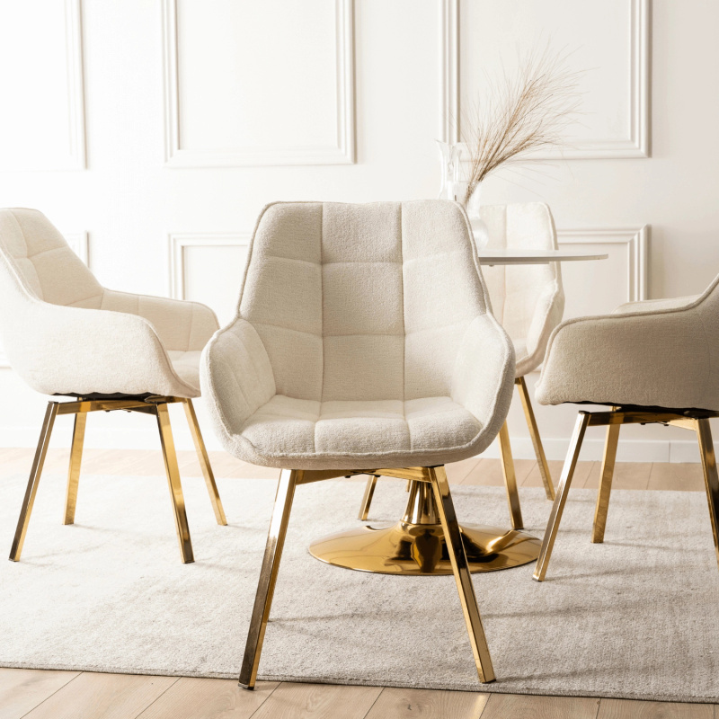 Beżowe krzesło obrotowe do salonu MIRA boucle