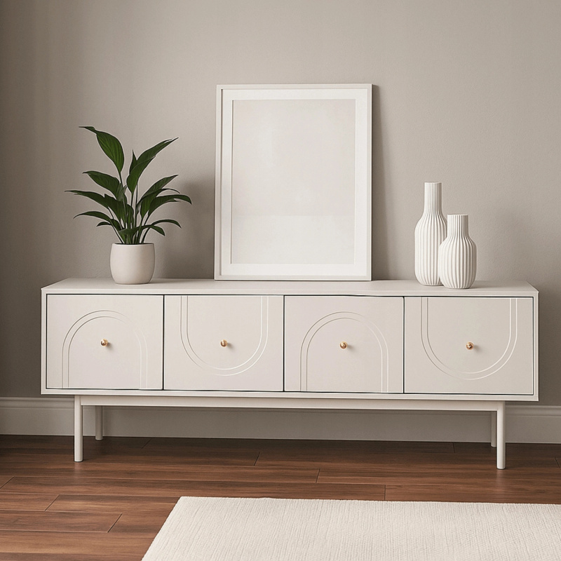 Kaszmirowa szafka RTV 155 cm pod telewizor do salonu MARLENE ryflowana