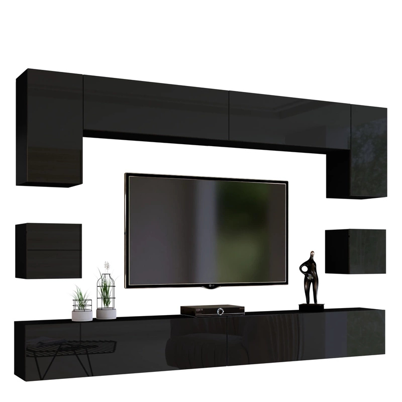 Czarna nowoczesna meblościanka do salonu PREMIUM połysk